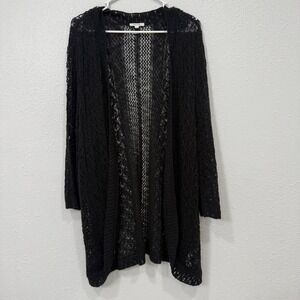 Maurices Womens Black Open Knit Crochet Longline Cardigan Sweater Size 2 XL
